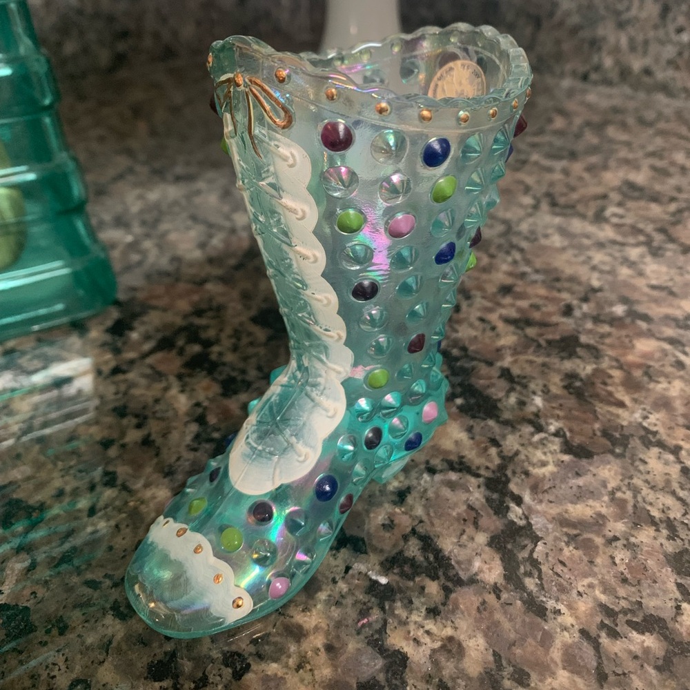 Fenton Multicolor Glass Boot Accent with Fenton sticker